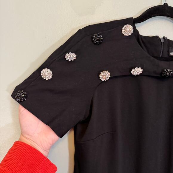 Studio Badgley Mishka Mini Shift Dress Womens M Black Evening Floral Rhinestones - Picture 6 of 9
